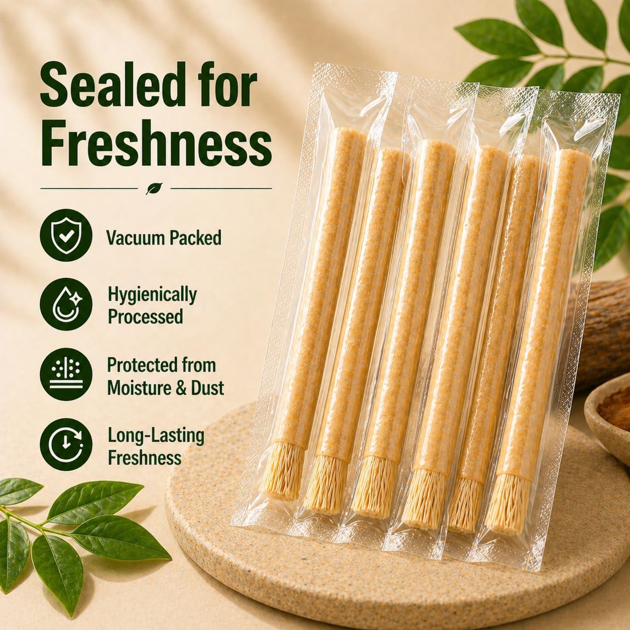 Natural Miswak Toothbrush Set with Olive Wood Handle (4-Pack)